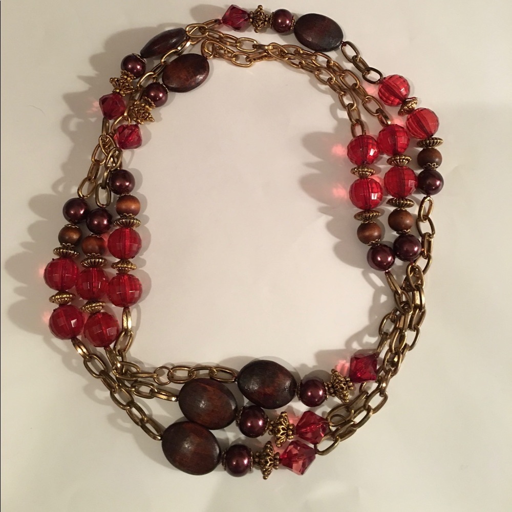 Necklace - Crystal Beads, Gold, Brown Beads